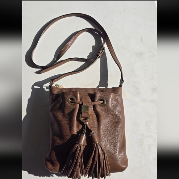 Michael Kors Leather Crossbody Bag Women's Brown Pebble Tassels Logo Small - Picture 11 of 13
